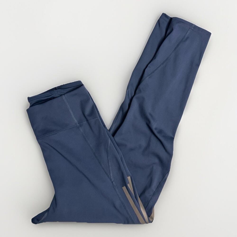 Adidas Aeroready Running Leggings Blue S Reflective 3 Stripe Gym